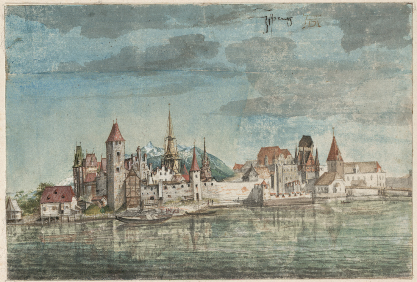 Albrecht Dürer - Innsbruck von Norden: Die Altstadt mit Dom und Stadtturm von 1495, Quelle: Wikipedia Dürer